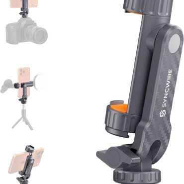 SYNCWIRE Tripod Phone Mount, Universal Smartphone Mount Adapter with 2 Cold Shoe and 1/4" Screw, 360° Rotates and 180° Tilts Adjustable Cell Phone Clamp Holder for Enhancing Mobile Photography Setup