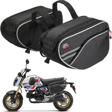 KEMIMOTO Expandable Motorcycle Saddlebags Bag 24-30L (15L*2) for Mini bike | with Rain Cover, Fit for Sport Bike Scooter Dual Sport ADV160 Ruckus Grom Z125 Ninja 400/500 GSX-R600 YZF-R6 Side Bags