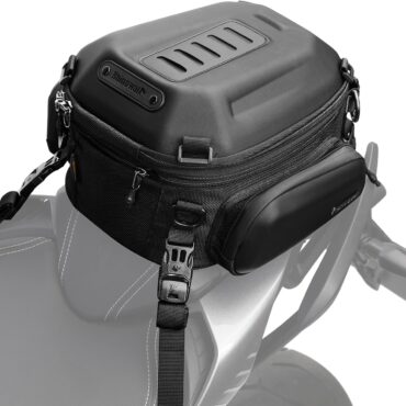 Rhinowalk Motorcycle Tail Bag Expandable Hard Shell Motorcycle Travel Luggage 12L-18L Waterproof All Weather/Trunk/Rack Bag with Sissy Bar Straps - Matt Black