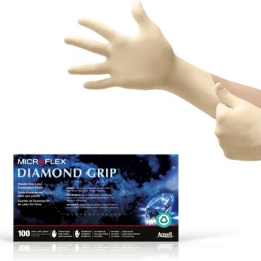 Ansell Microflex Diamond Grip MF-300 Disposable Latex Gloves for Automotive, Healthcare, Machinery Industries